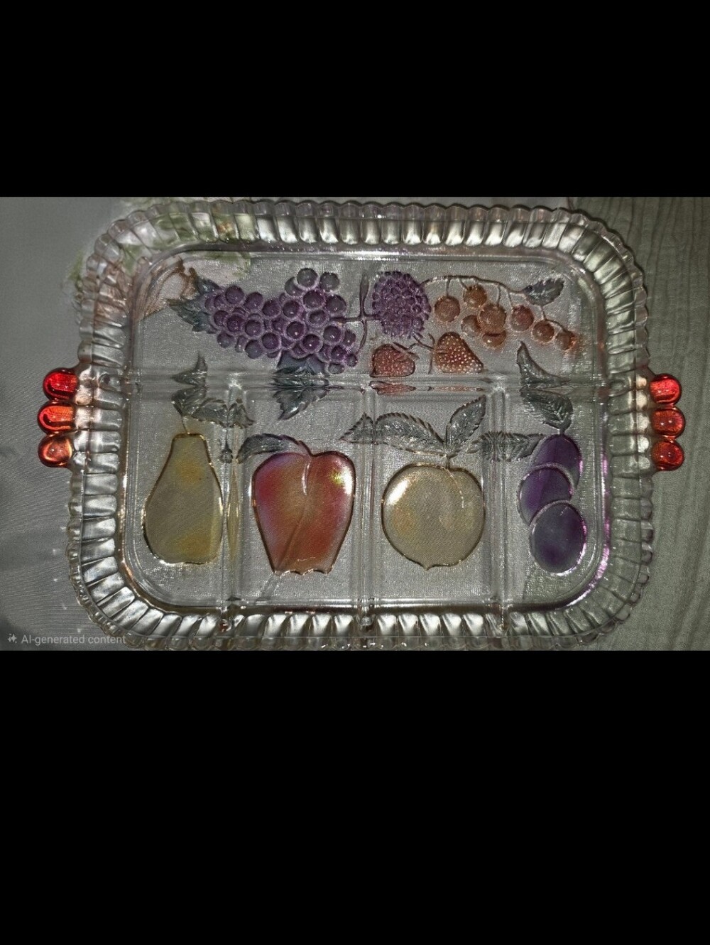 Vintage Indiana Glass Rainbow Mist divided serving tray